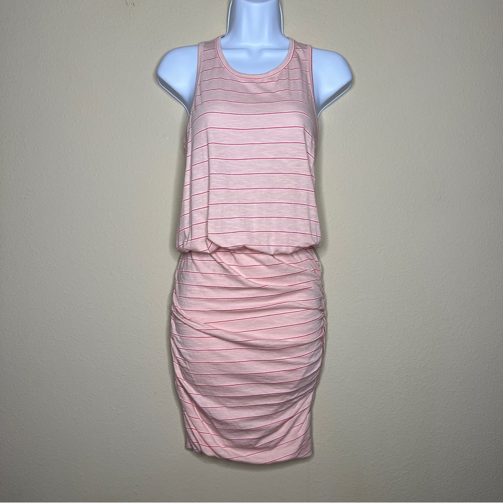 SUNDRY Striped Pink Ruched Racerback Dress - Sz 0 - Picture 2 of 11
